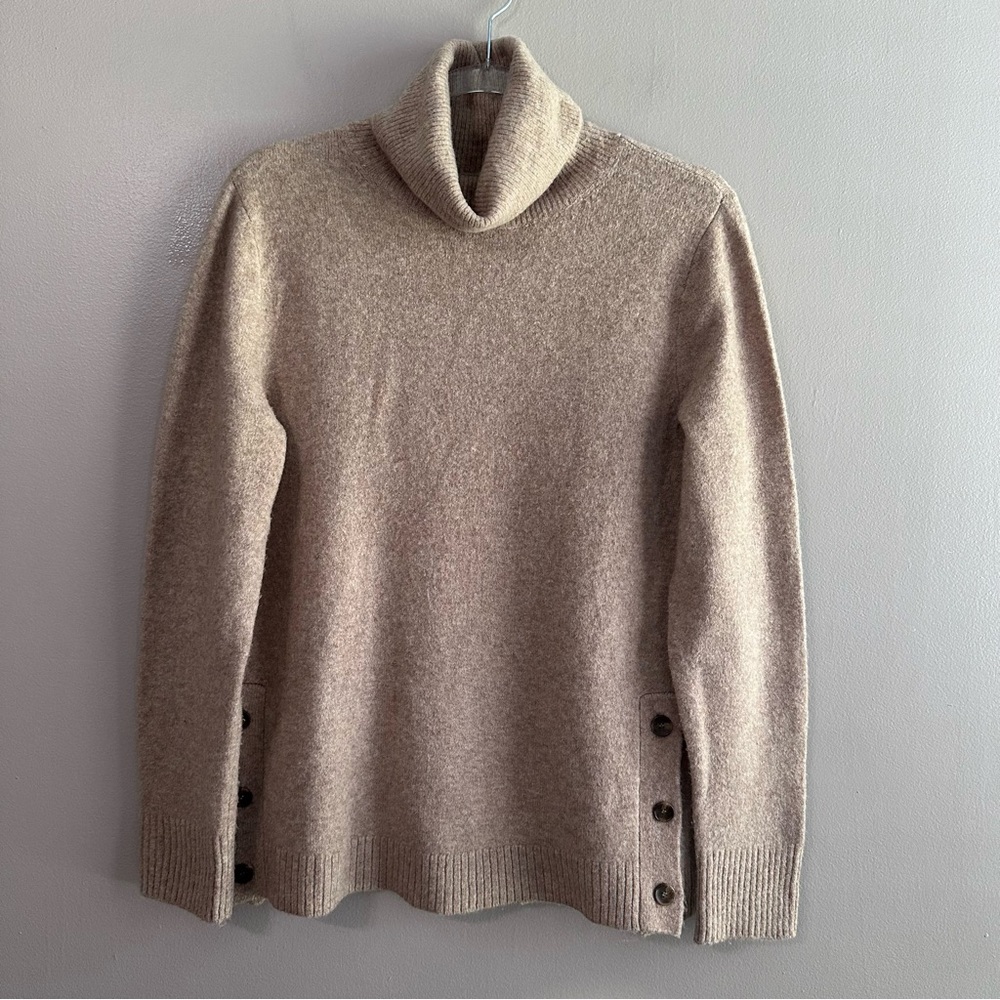 J. Crew Camel Tan Extra Soft Button Side Turtleneck Sweater Womens Small
